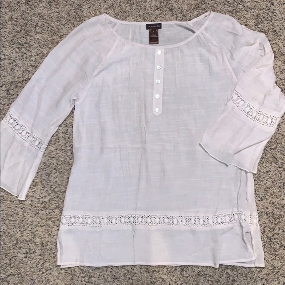 L Multiples khaki crochet tunic